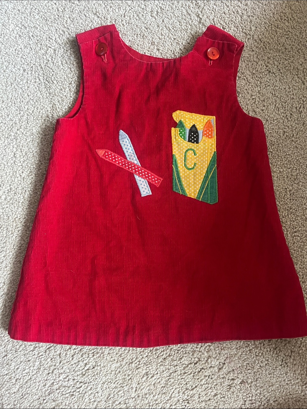 Vintage Red Corduroy Pinafore Back to School Dress